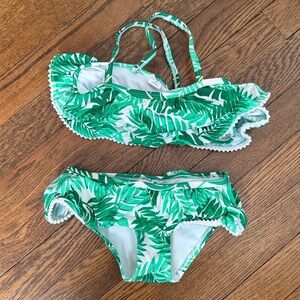 Janie and Jack Green and White Tropical Leaf Bikini Set 4
